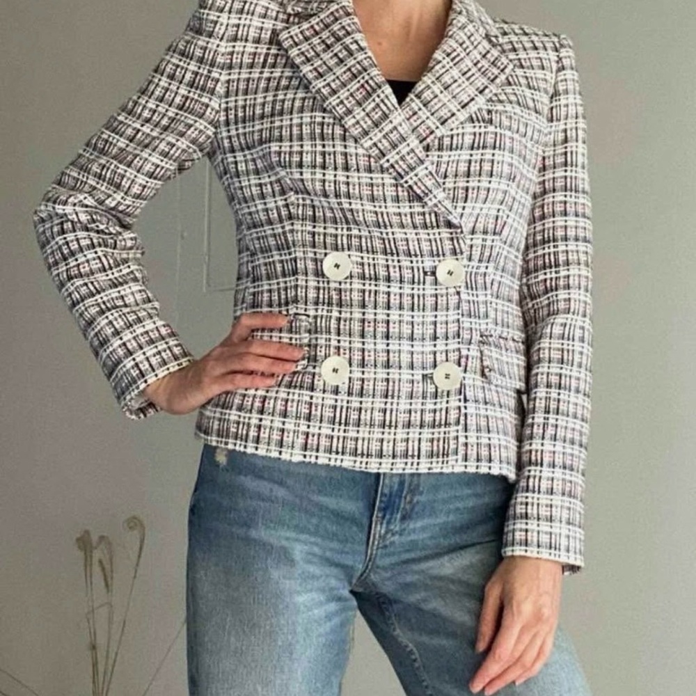 Zara Women's Black and White Tweed Blazer